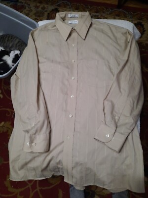 Van Hussen Beige Dress Shirt Mens Size 17 1/2 With Beige Sateen Stripes  Nice - Main Image