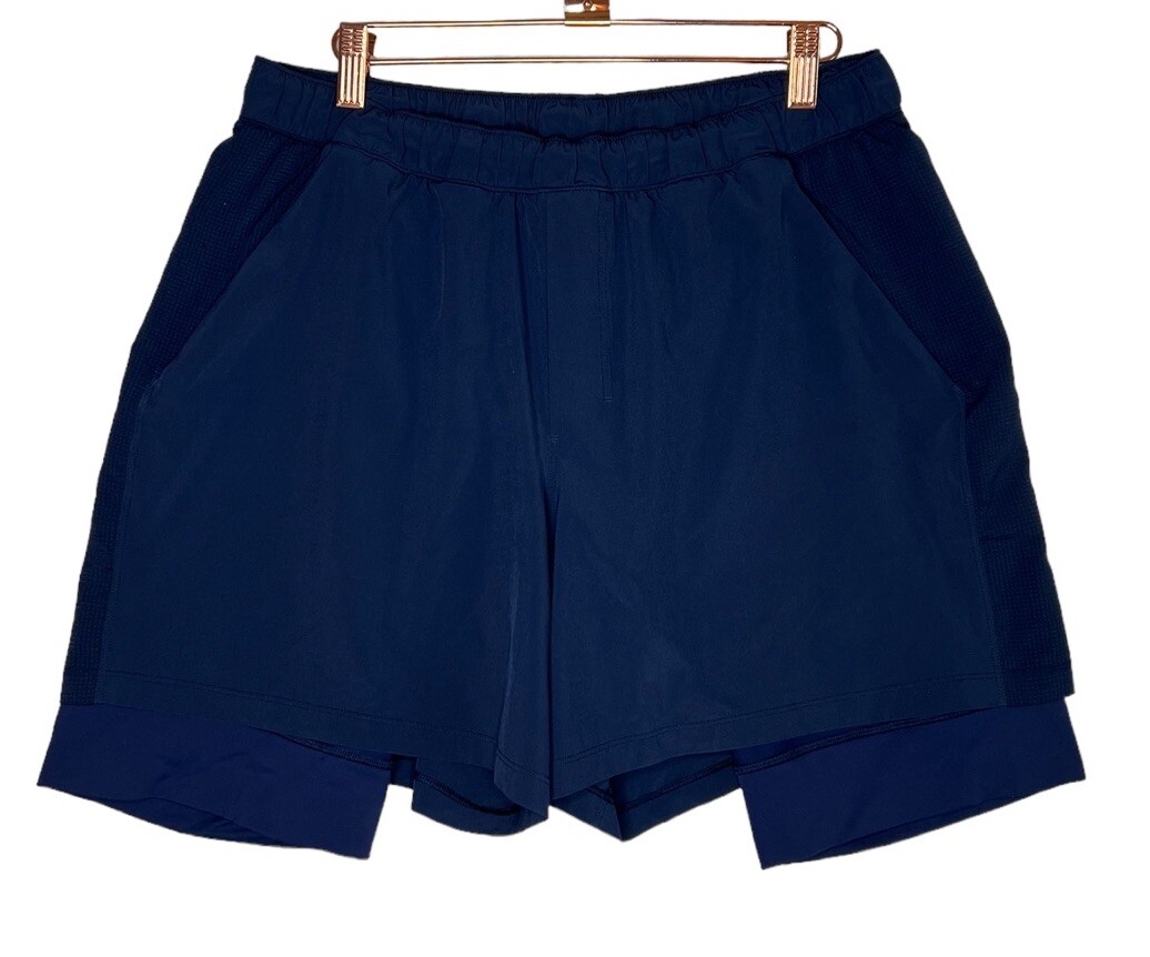 Mens Lululemon XT Daze Short 2 in 1 Athletic Shorts Navy Blue Size XL
