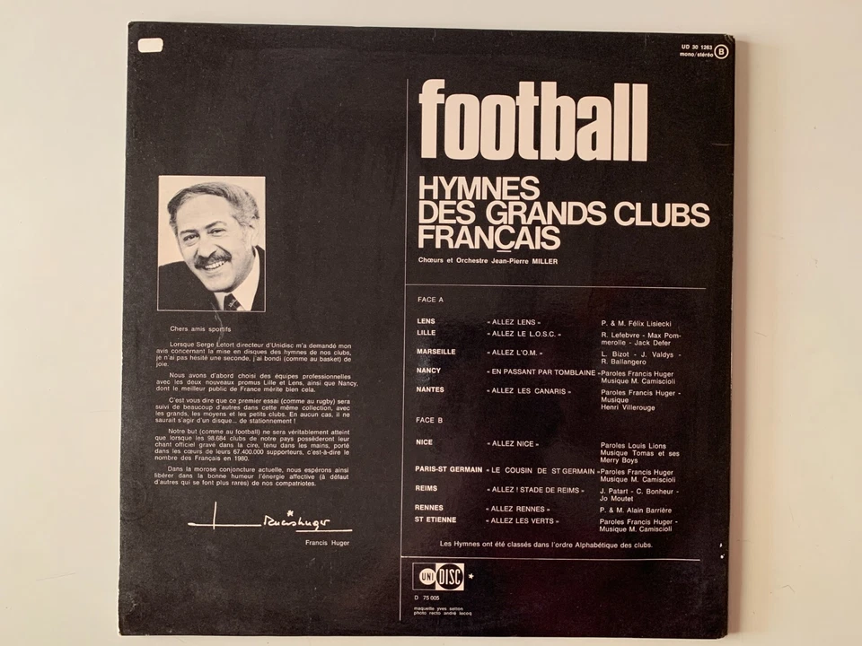 DISQUE 33T - LP FOOTBALL HYMNES DES GRANDS CLUBS FRANCAIS - Photo 2/3