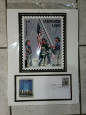 2002 911 USPS FIRST DAY COVER/ PHOTO MATT FRAME REMEMBERING THE HEROES 2001 FDNY