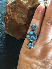 Blue Turquoise Three Stone Totem Ring Size 6 Artisan Southwest