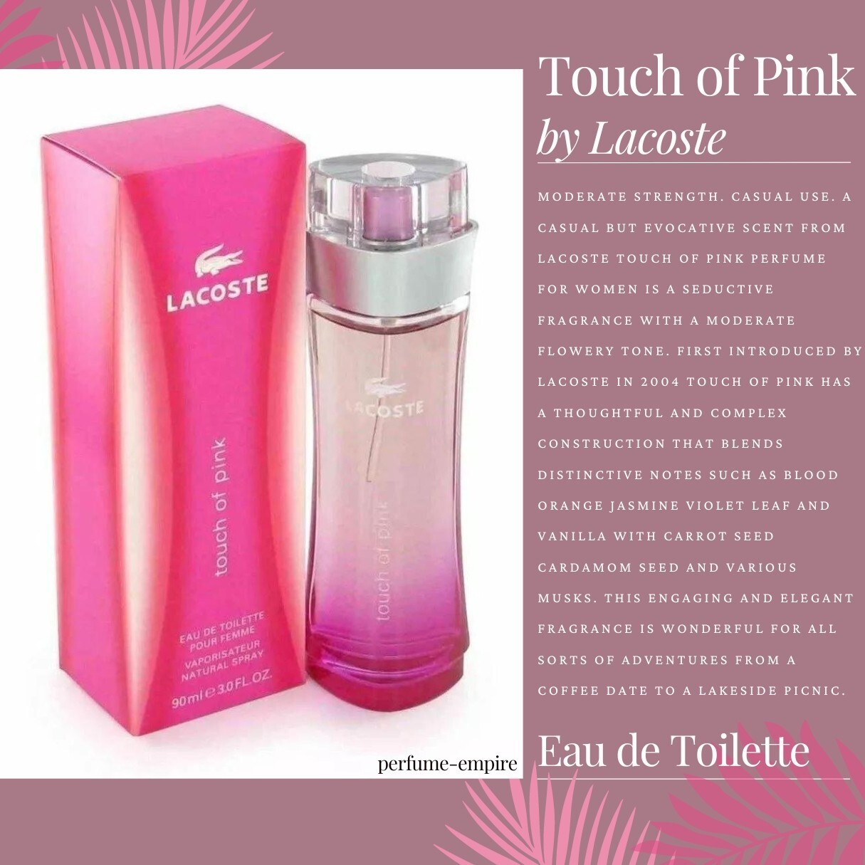 GLAMPTRIP LACOSTE TOUCH OF PINK for Women Perfume oz edt