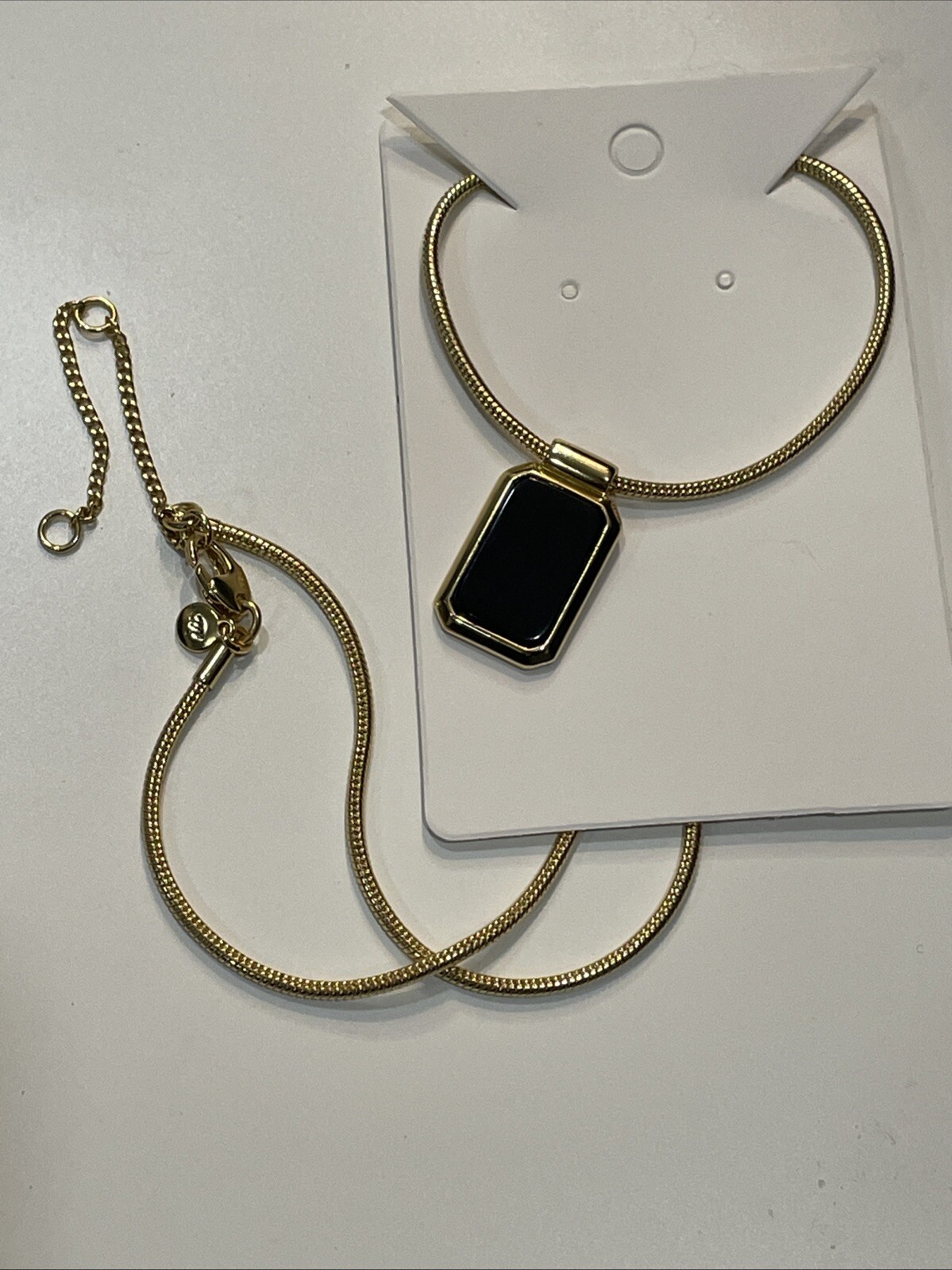 Madewell Gold Plated Snake Chain Onyx Pendant Necklace with Hook Clasp 19-22 Inches  