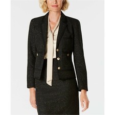Kasper Women's Tweed Three Button Blazer Jacket Black/gold Size Uk 8 Rrp $139