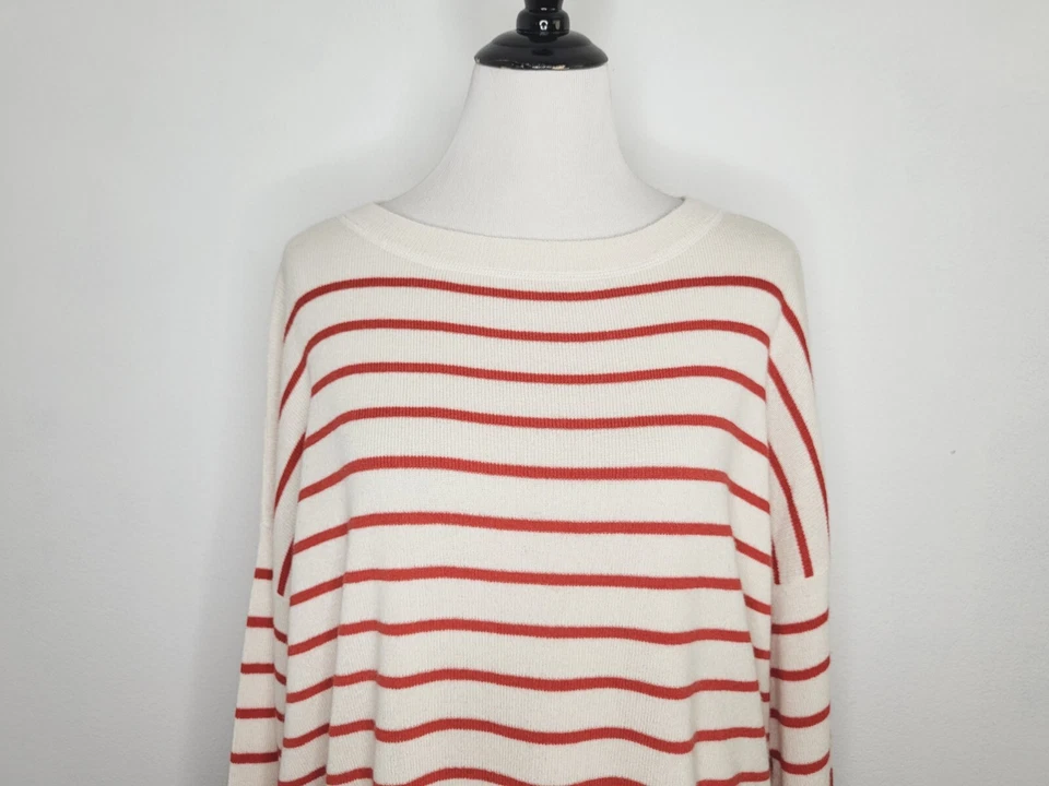 VINCE 100% Cashmere Sweater Women's Size Large Oversized Striped Orange Cream - Image 2 of 4