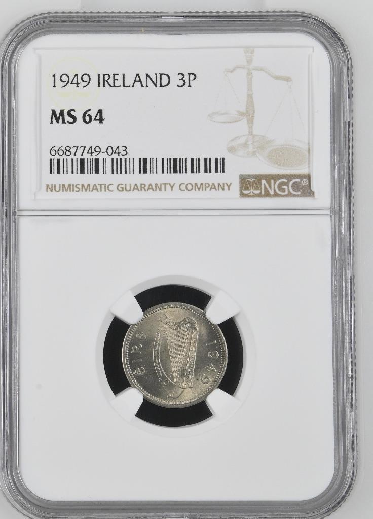 Ireland 3 Pence 1949 NGC MS 64