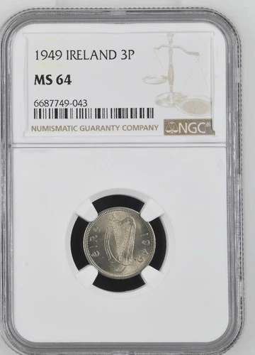 Ireland 3 Pence 1949 NGC MS 64