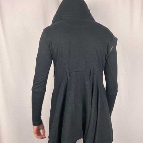 PSYLO Black Hooded Cardigan Jacket Top Belt Studs Organic Cotton Sz 2 UK 8 Alt - Picture 6 of 6