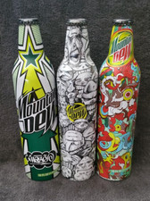 3 Full Unopened Mountain Dew Green Label Aluminum Bottle Art  OBO
