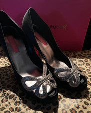 New in Box Betsey Johnson Welsey Evening Crystal Rhinestones Shoes Heels 6.5 Blk