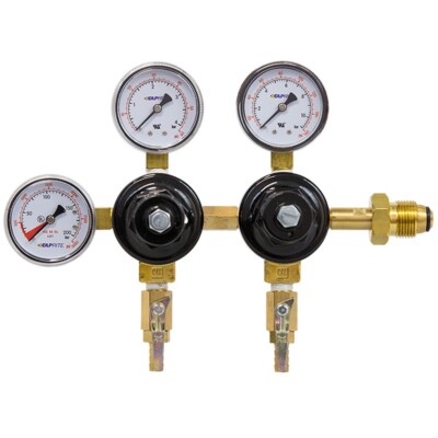 Taprite Dual Body Nitrogen Regulator - Triple Gauge, Two Outlet