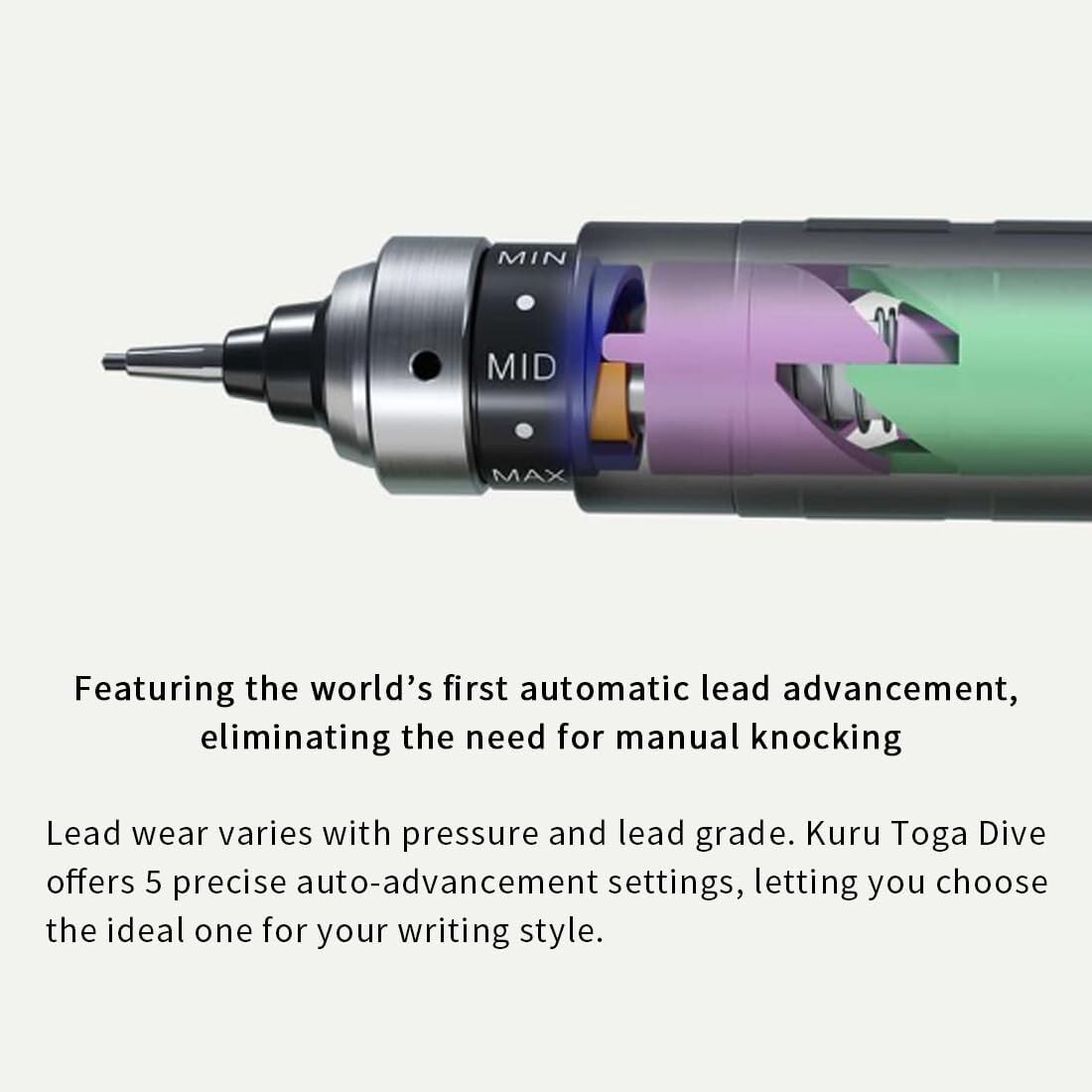 Uni Kuru Toga Dive Mechanical Pencil 0.5mm M5-5000 Dense Green