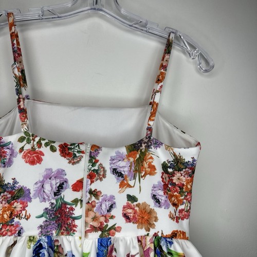 ASOS Design Dress Size 8 White Multi Garden Floral Puffball Bubble Hem Prom - Picture 10 of 15