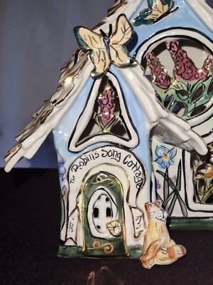 2002 Blue Sky Robin's Song Cottage Tea Light House Signed By Artist
