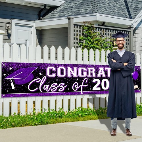 Large Purple Congrats Grad 2024 Banner - Premium Vinyl Graduation Party Backdrop - Picture 4 of 9