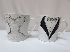 Mugs Wedding Newlyweds 2 Coffee Bride Groom Dress Tuxedo Signed STIR Very Large