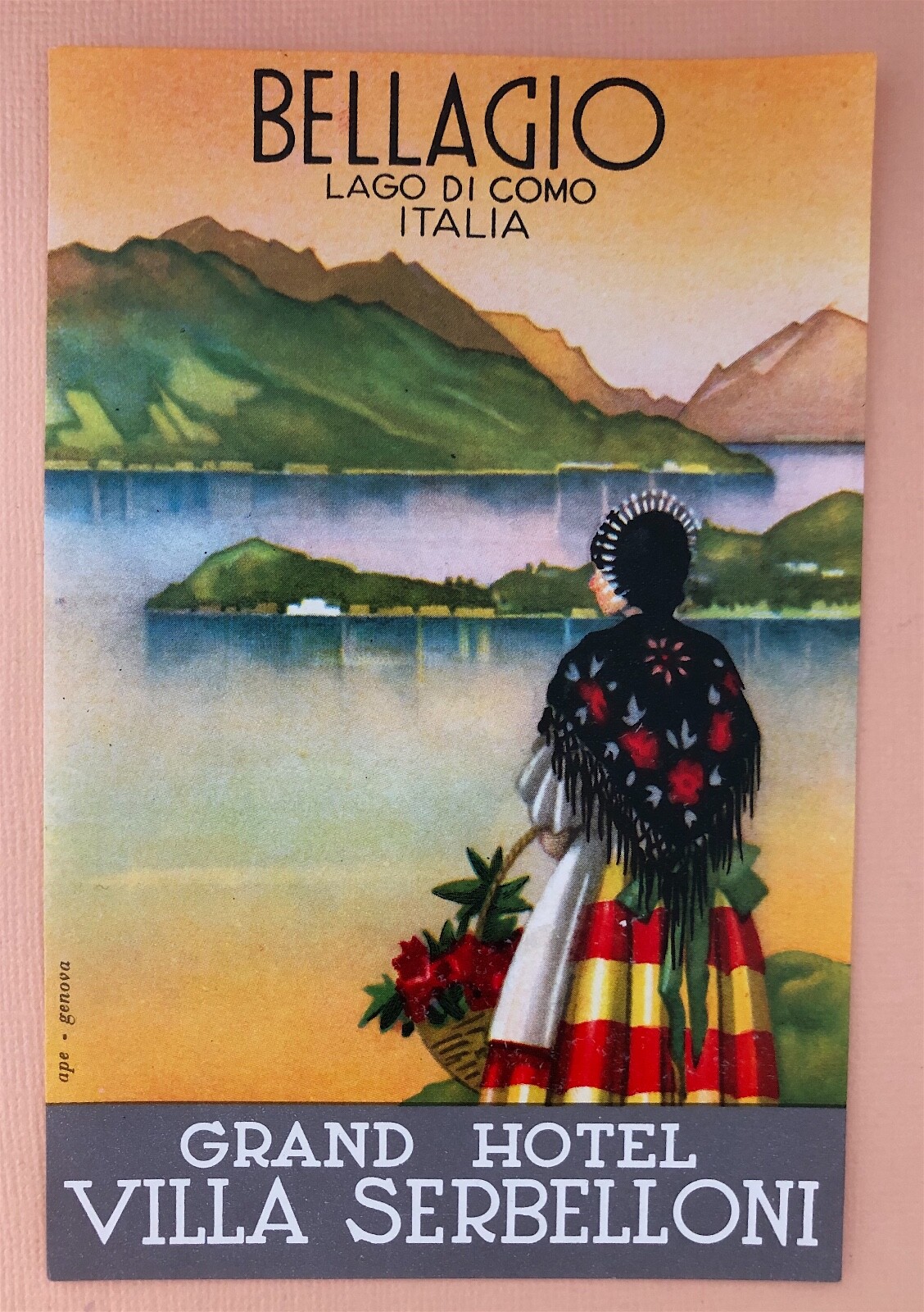 Vintage Luggage Label Hotel Villa Serbelloni Bellagio Lake Como Italy-image
