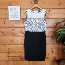 Antonio Melani Helena Ivory Black Pencil Sheath Dress Embroider Office Work Sz 8