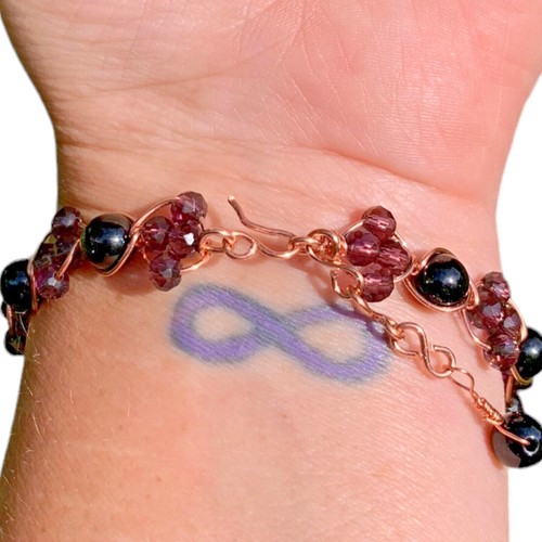 Amethyst & Schwarz Onyx Armreif Armband Handarbeit Kupfer Kristall Schutz Schmuck - Bild 3 von 6