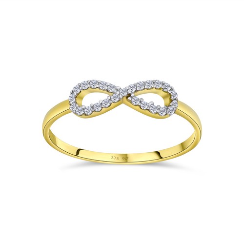 Solid 9ct Yellow Gold 0.10ct Diamond Infinity Stackable Ring Simulated J to S - Picture 2 of 8