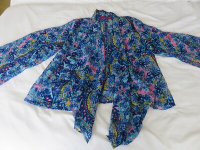 BOOHOO EASY GOING REISEN BLAU MIX BUNT BESCHÄFTIGT DRUCK OFFEN TOPPER TOP UK 8   10