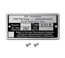 Typenschild Simson S51 B Rahmenplakette 2 Kerbnagel Edelstahl