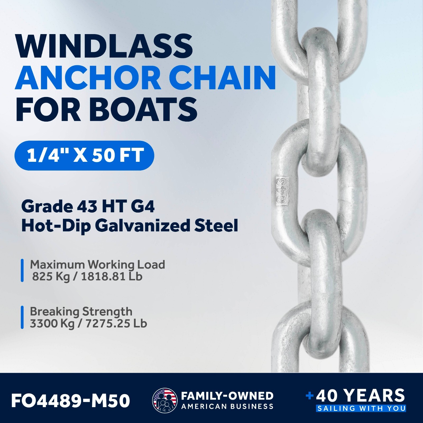 Boat Windlass Anchor Chain 1/4" x 50', Grade 43 HT G4 Galvanized Steel eBay
