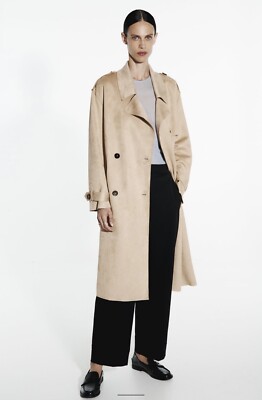New Zara Women Tan Faux Suede Trench Coat Size XS
