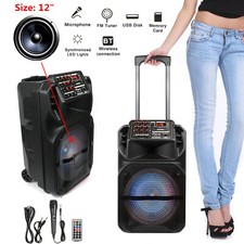 12" Portable Bluetooth Party DJ Speaker Bass Sound FM AUX W/ Microphone Remote