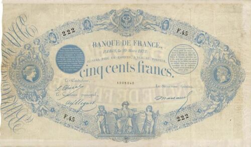 036) 500 Francs 1863, INDICES NOIRS modifié FRANCE 1872 . Faux moderne. - Photo 1/2