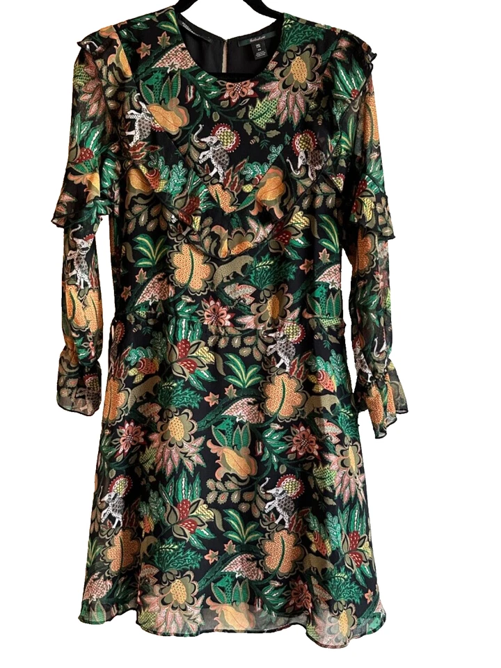 Scotch and Soda Maison шотландское платье размер XSmall джунгли печати оборки фантастический - Изображение 2 из 4