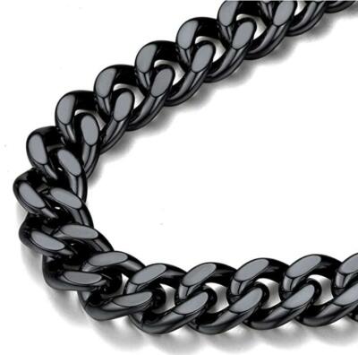 10mm Wide Men's Curb Chain Necklace Black Chunky Double Tight