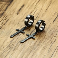 Mini Cross Huggie Hoop Earrings Stainless Ste...