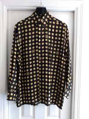 Versace Men s Classic V2 Black & Yellow Silk celestial sun Shirt small ( lg)