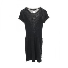 CHANEL COCO Mark Lion Button Dress #40 P37829K02547 cotton Black Used Women CC