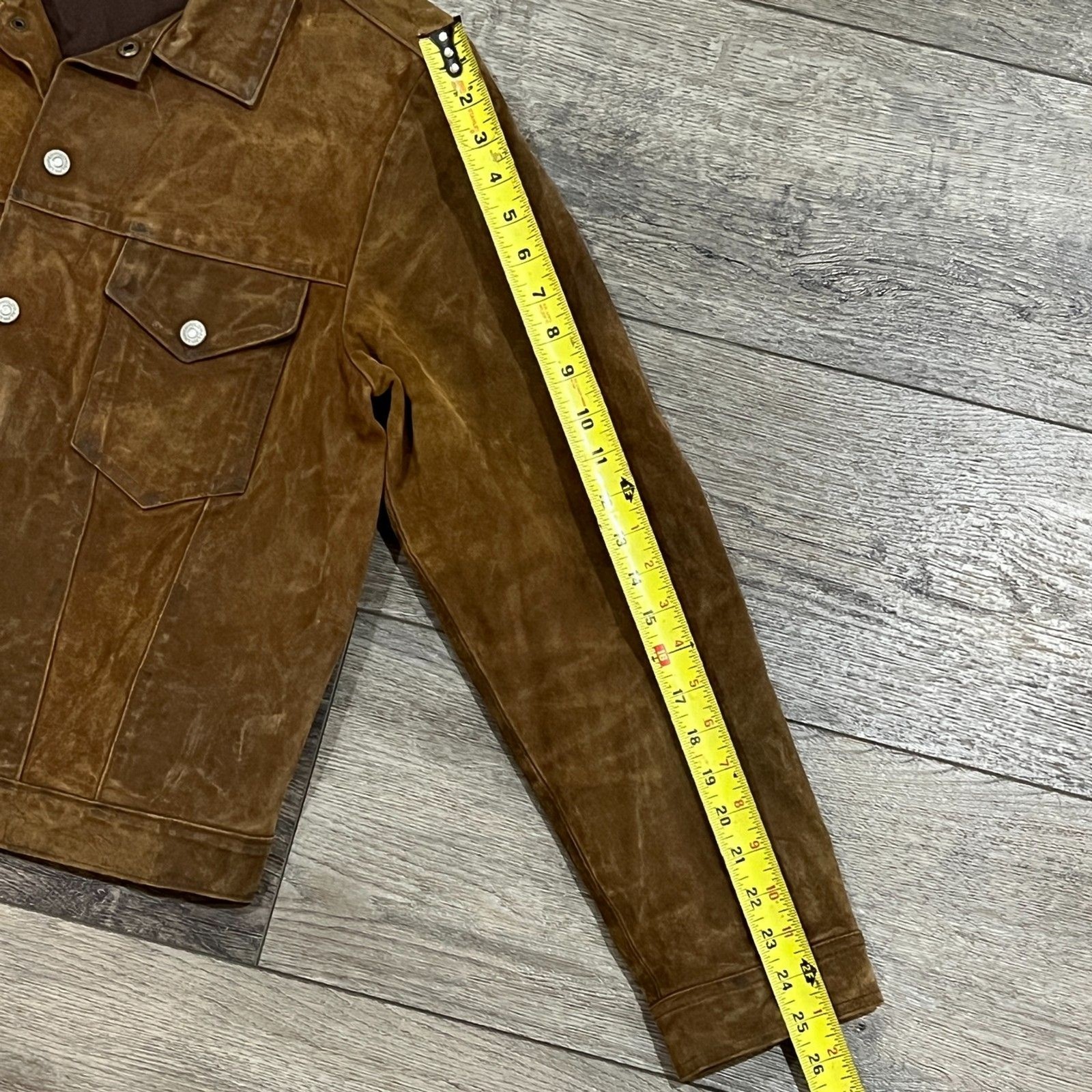 Vintage Polo Ralph Lauren Icon Brown Distressed Suede Trucker Jacket Mens Medium image 8