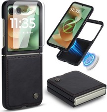 Leather Folio Magnetic Case for Motorola Razr 2025 Ultra with Built-in Screen Pr