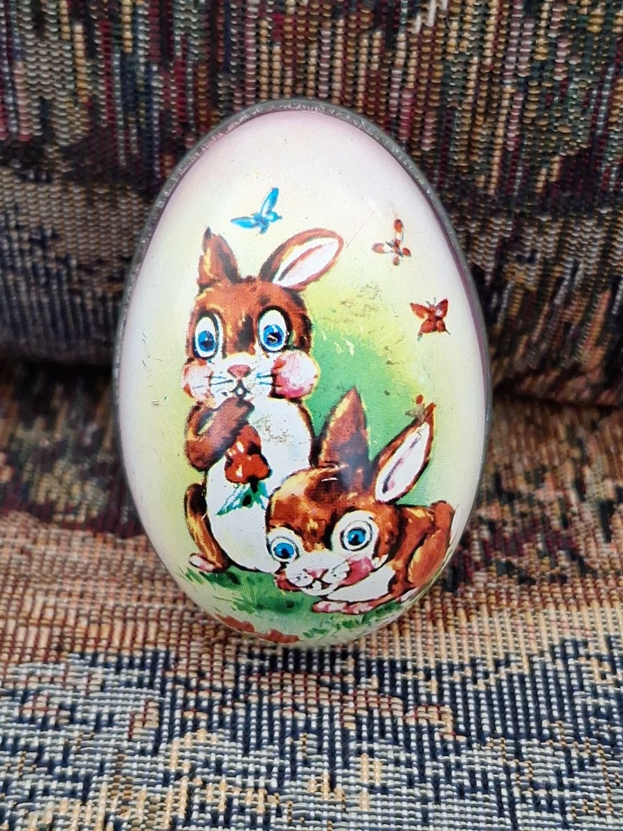 Lithograph Easter Egg Candy Container Metal Murray Allen Tin Pink