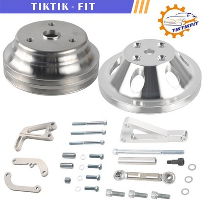 1&2 Groove Pulley &Power Steering &Alternator Bracket Kit For SBC Chevy 350 LWP