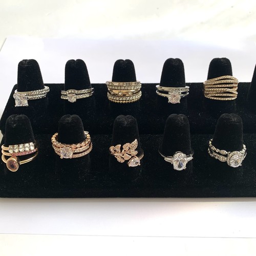 Wholesale Lot of 10 Cubic Zirconia Rhinestone Rings New Size 10