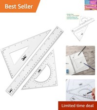 Triangle Ruler, Protractor, Math Set - 3 Pack, Square Ruler, Protractor for G...