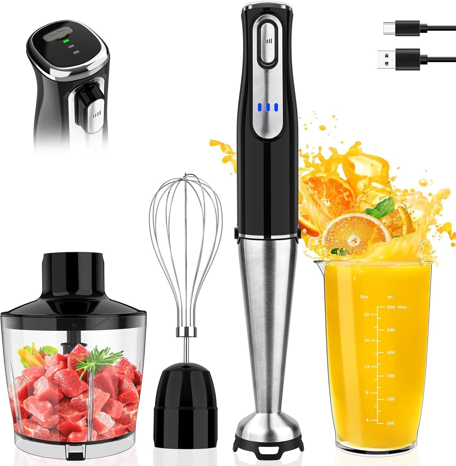 Rechargeable 4 In 1 Electric Hand Blender Stick Blender Variable Speed with Ch..
