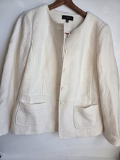 Talbots Ivory Boiled Wool Blend Button Up Lined Jacket/Blazer Women s Sz 10 EUC