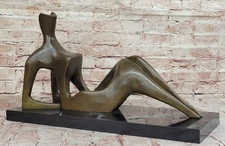 BRONZE AFTER HENRY MOORE SCULPTURE MODERN ABSTRACT SLEEPING WOMAN SCUPTURE DECO