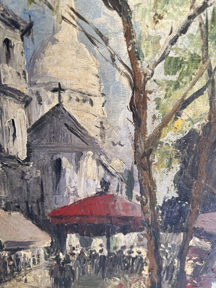 Midcentury Oil Painting on Board " Paris Street" 14x10" - Image 3 of 4
