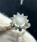 Moonstone Sapphire Diamond Halo Ring 14 Karat White Gold — photo 8