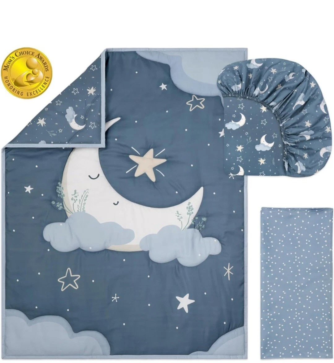 Celestial Serenity 3-Piece Blue Unisex Baby Crib Bedding Set by The Peanutshell