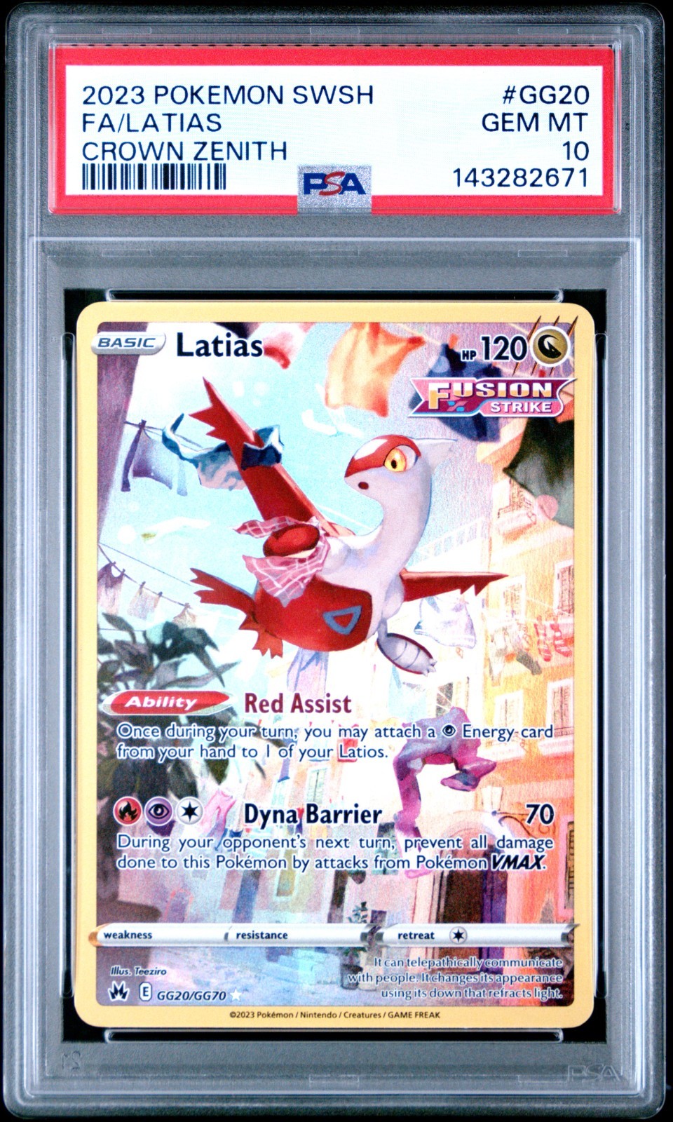 2023 Pokemon Latias SWSH Crown Zenith Full Art GG20/GG70 PSA 10