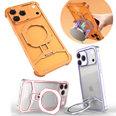 Magnetic Metal Frameless Case for iPhone 17 Pro Max Aluminum Bumper Stand Cover