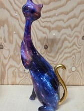 2 Cat Statues, Multi-color Cat Figurine Resin Home Decor Starry Sky